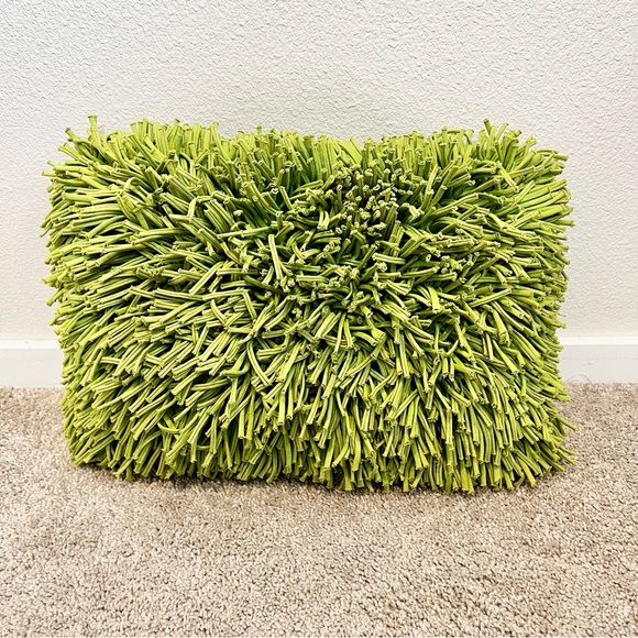 Crate&Barrel Other - Crate & Barrel Remy Pillow Cover Sham 12X18 Green Shag Fringe Funky Hippie Boho
